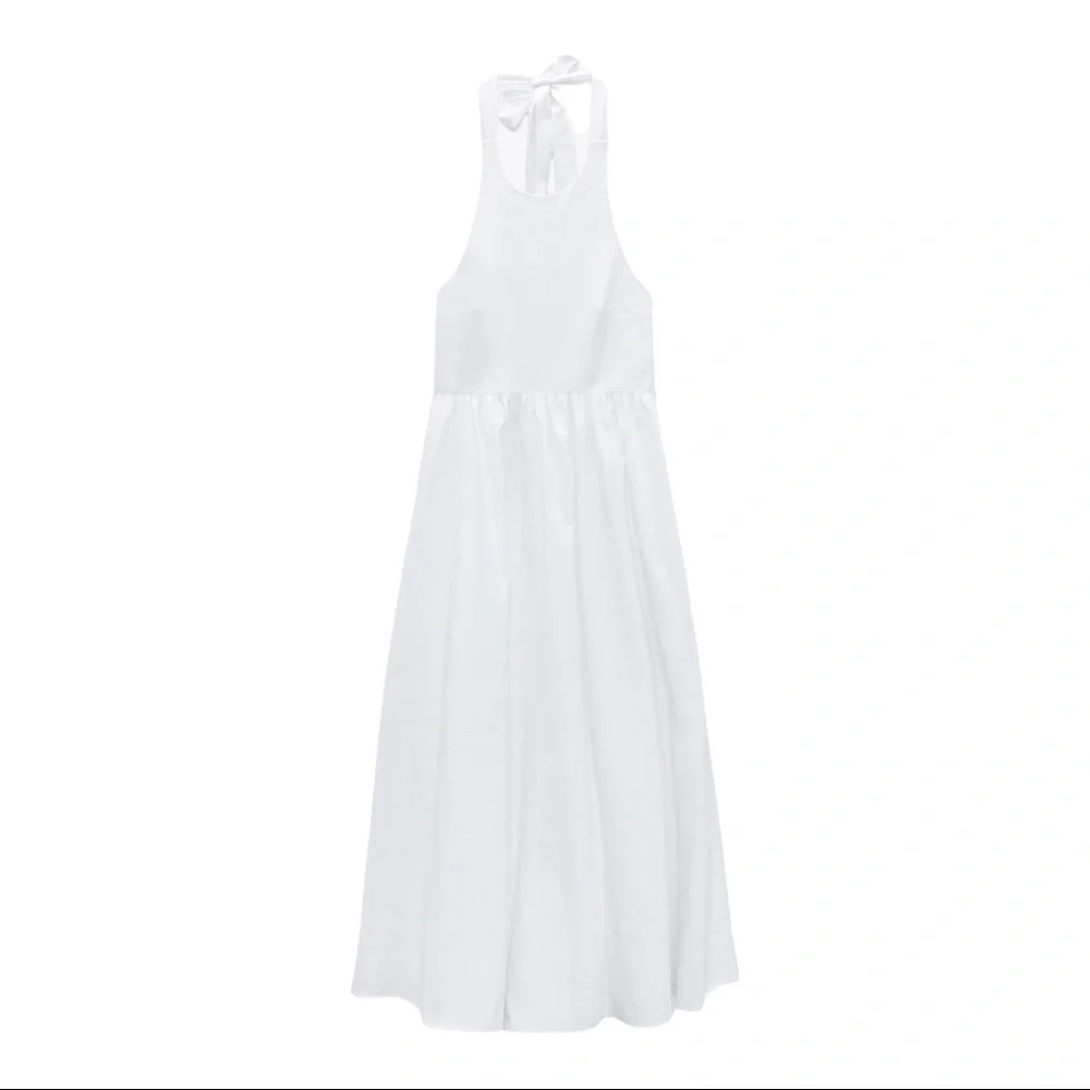 Zara Poplin Tie Halter Neck Midi Dress White Wedding Capsule Closet XL NWT - Picture 8 of 16